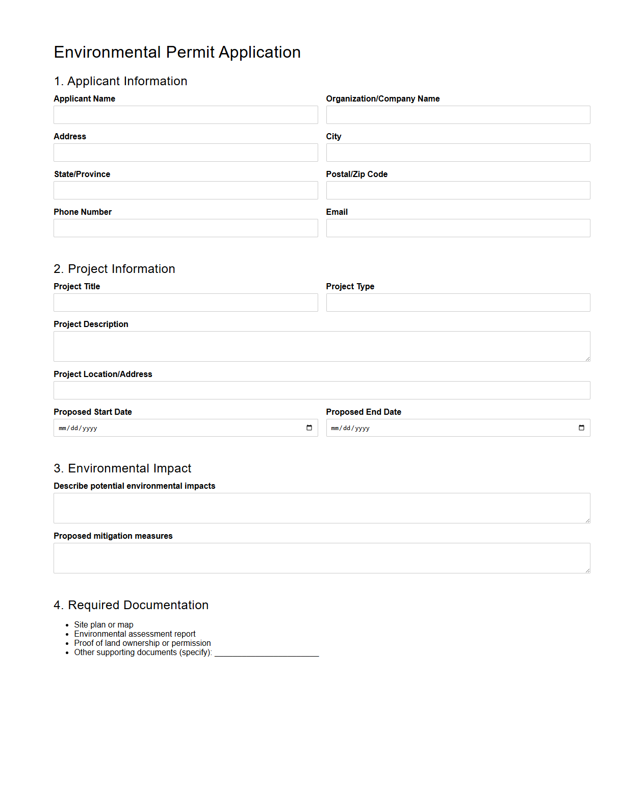 Environmental Permit Application Template for Regulatory Agencies