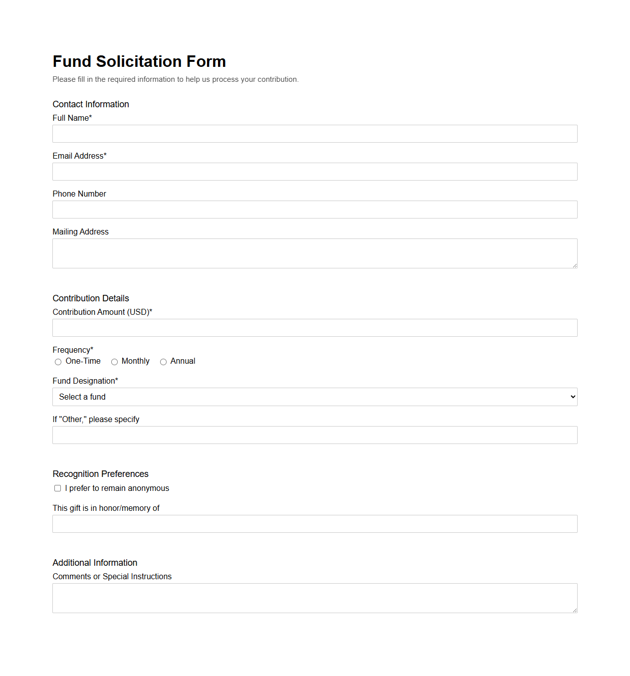 Essential Nonprofit Fund Solicitation Form