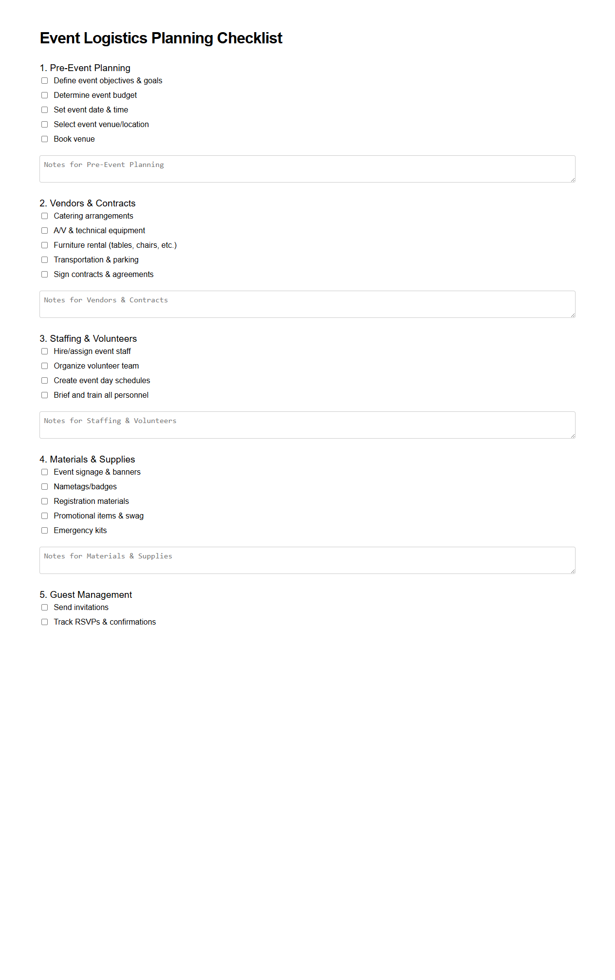 Event Logistics Planning Checklist