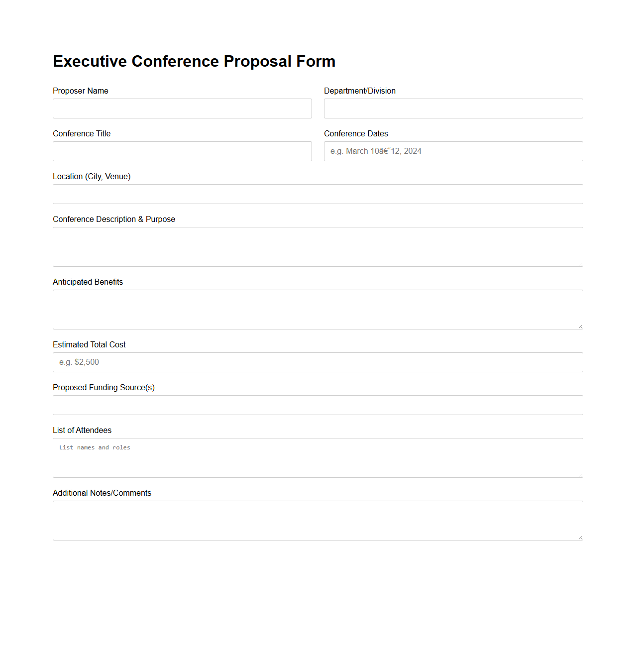 Executive Conference Proposal Form