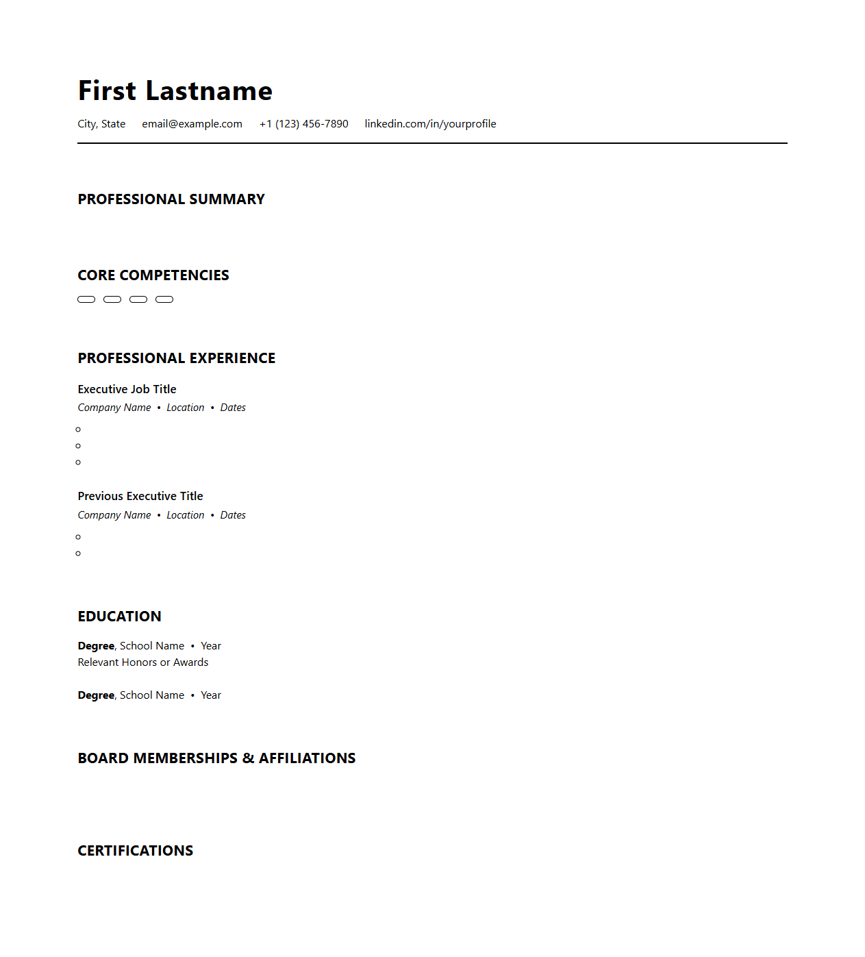 Executive-Level Two-Page Professional Resume Layout