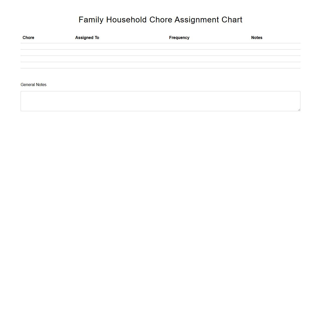 Family Household Chore Assignment Chart