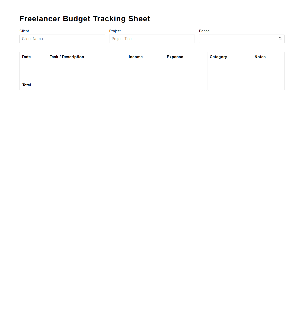 Freelancer Budget Tracking Sheet