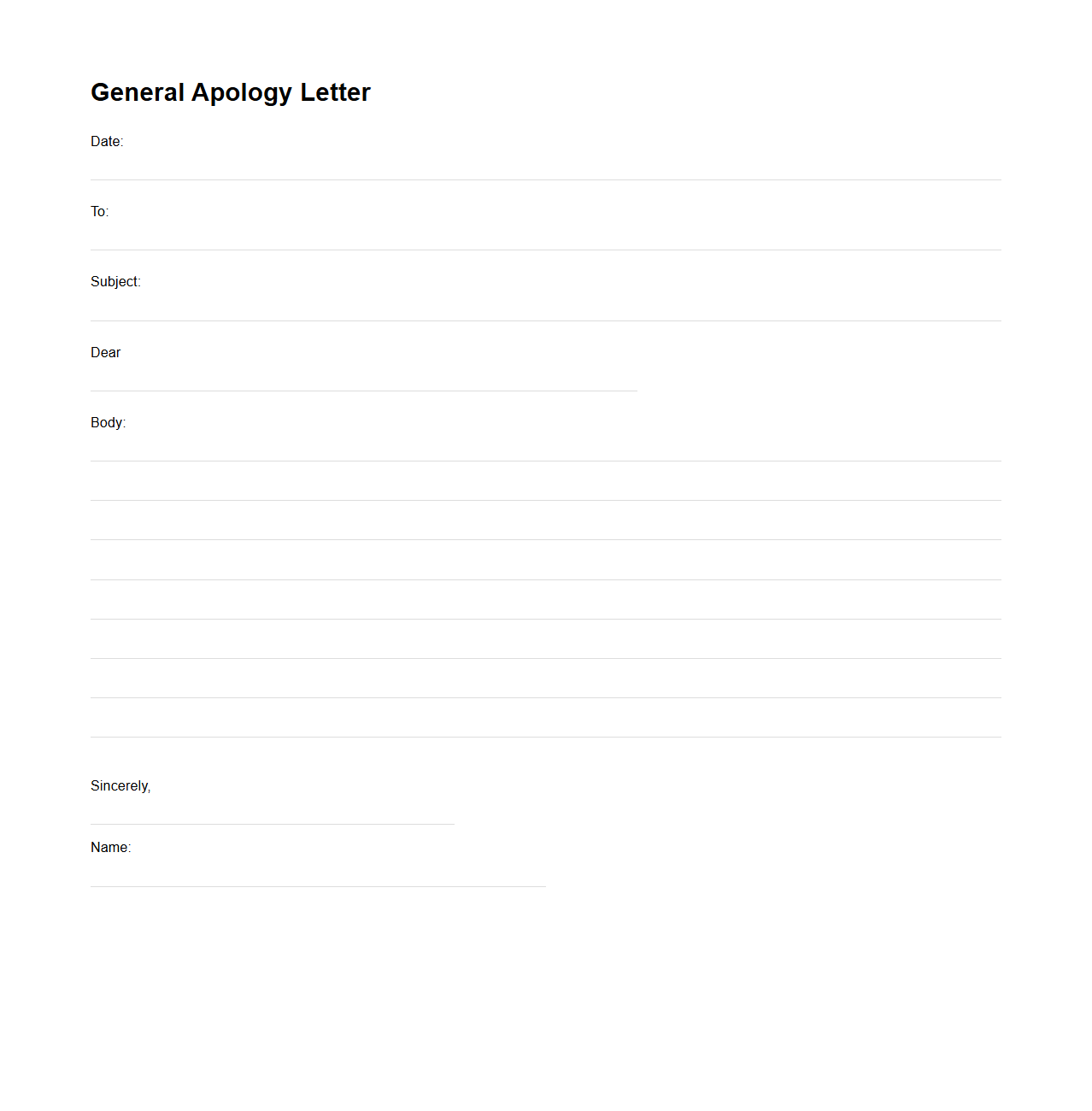 General Apology Letter Starter Document