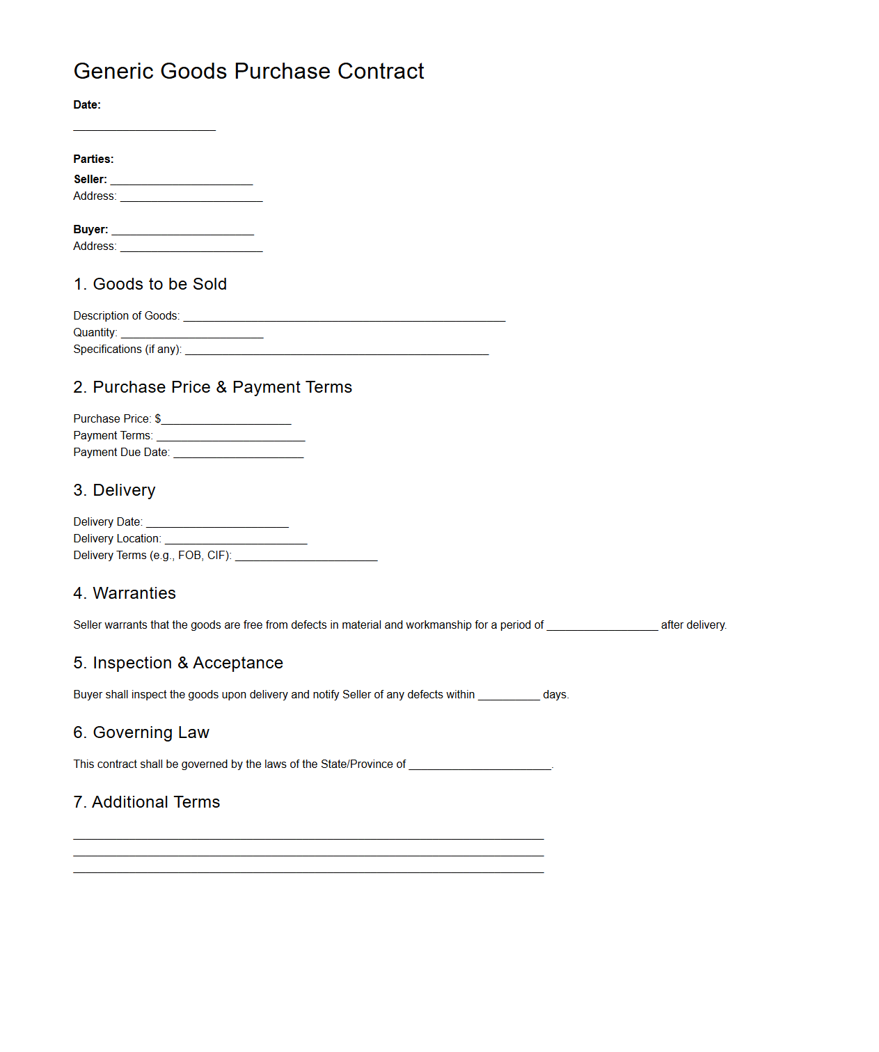 Generic Goods Purchase Contract Template