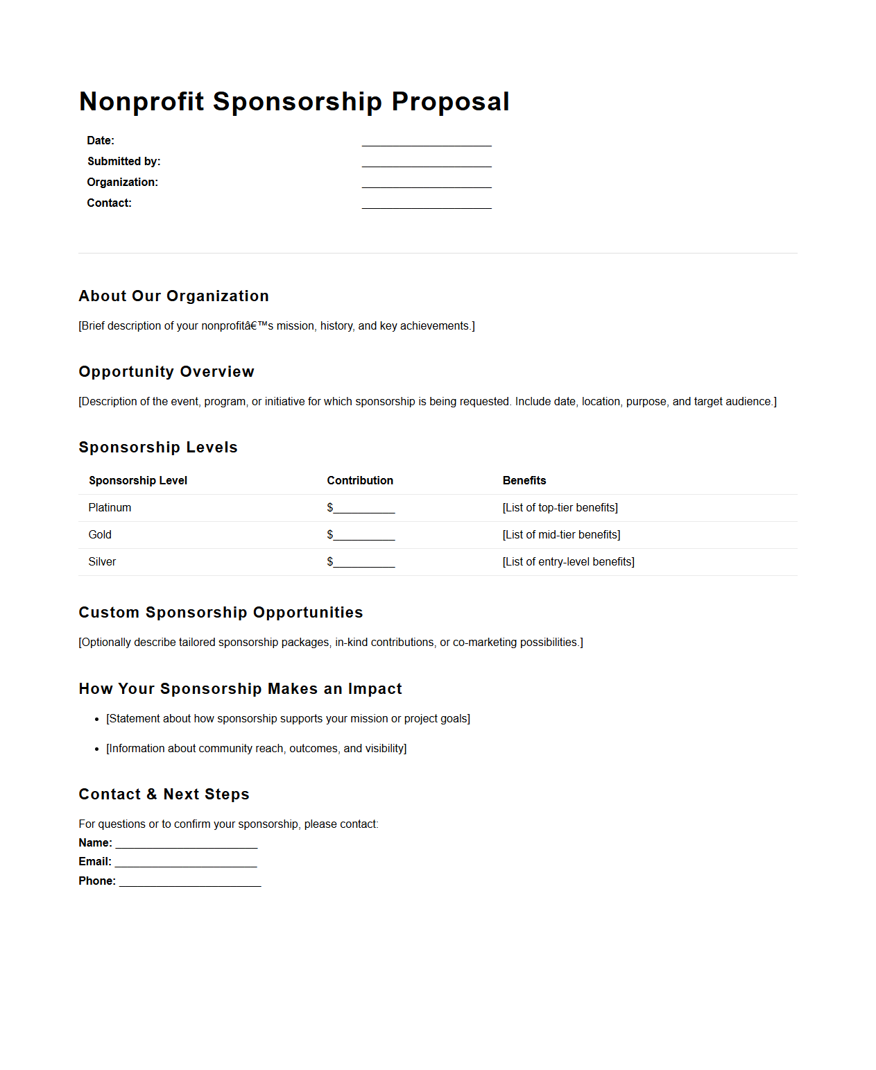 Generic Nonprofit Sponsorship Proposal Design