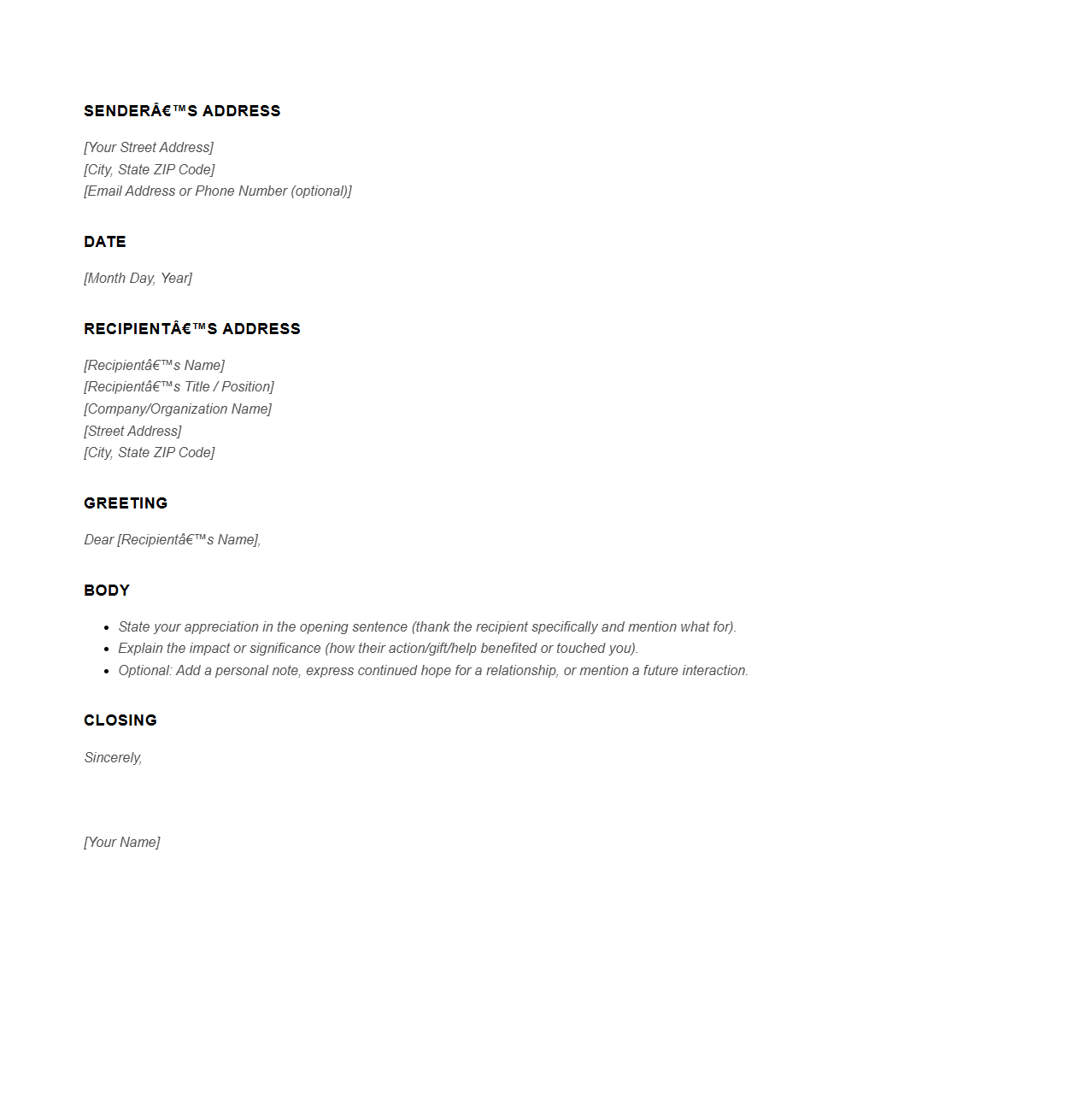 Generic Thank You Letter Framework