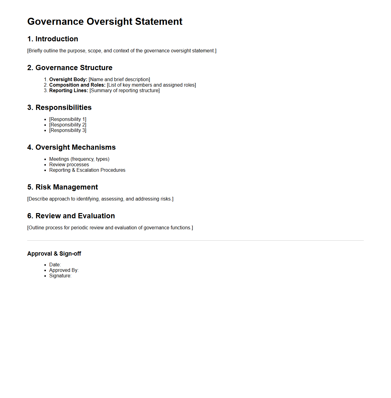 Governance Oversight Statement Structure