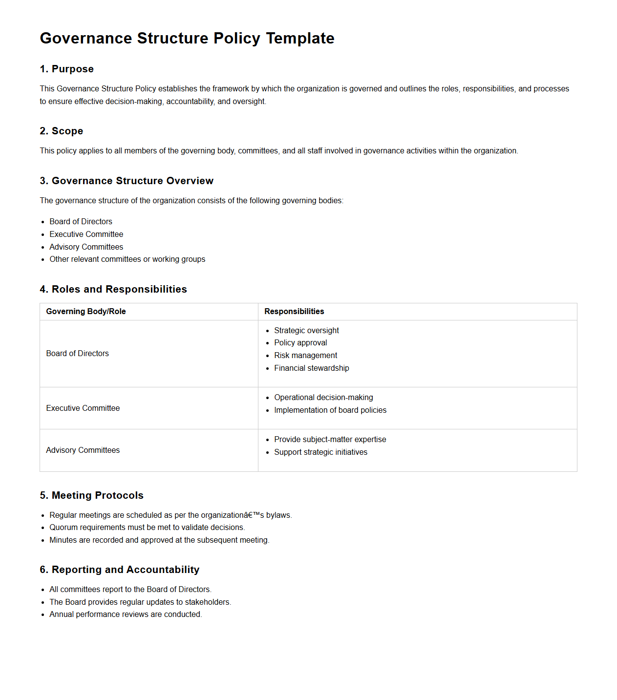 Governance Structure Policy Template