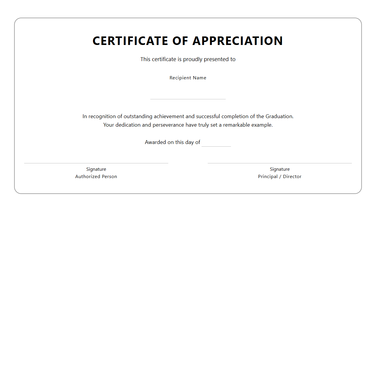 Graduation Appreciation Certificate Template