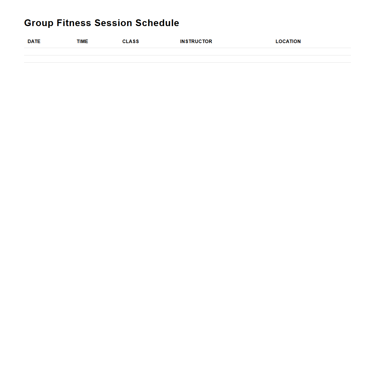 Group Fitness Session Schedule Template