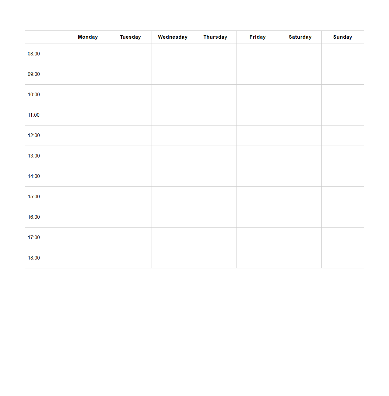 Horizontal Weekly Calendar Sheet for Efficient Scheduling
