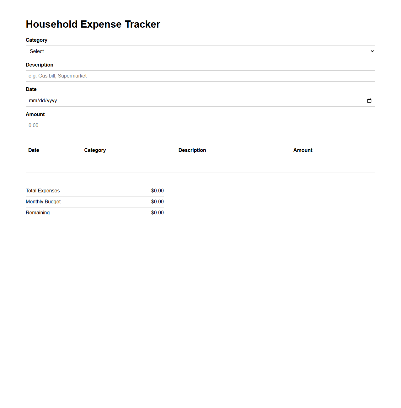 Household Expense Tracker Template