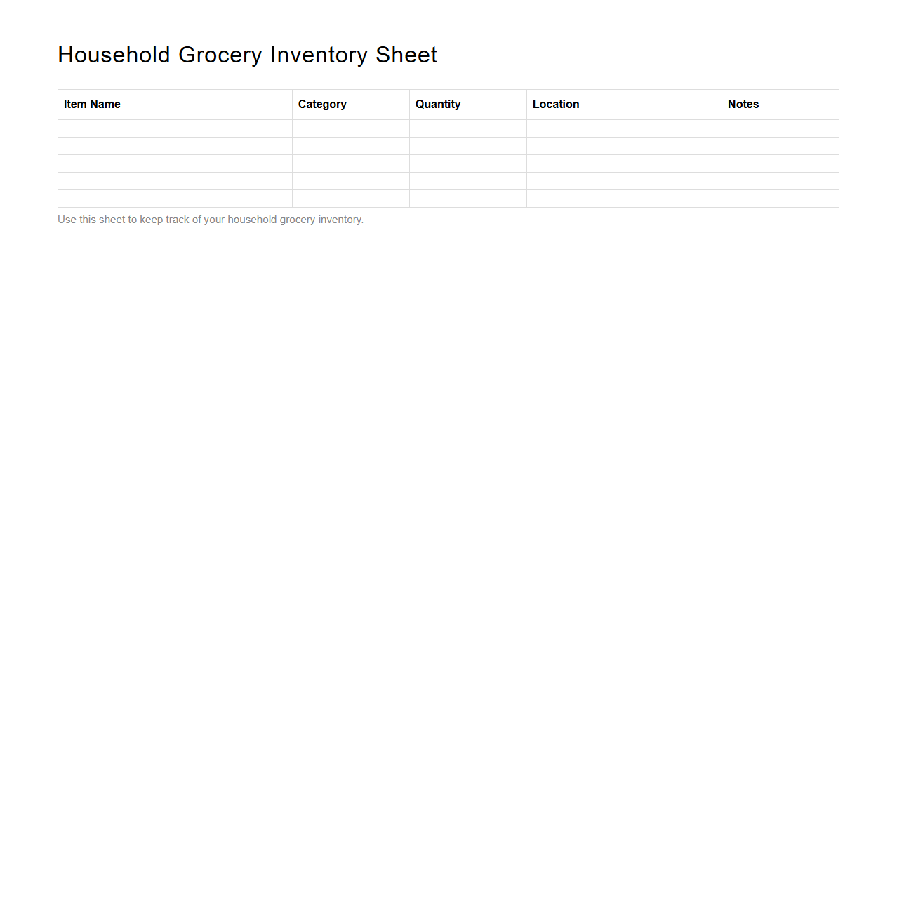 Household Grocery Inventory Sheet