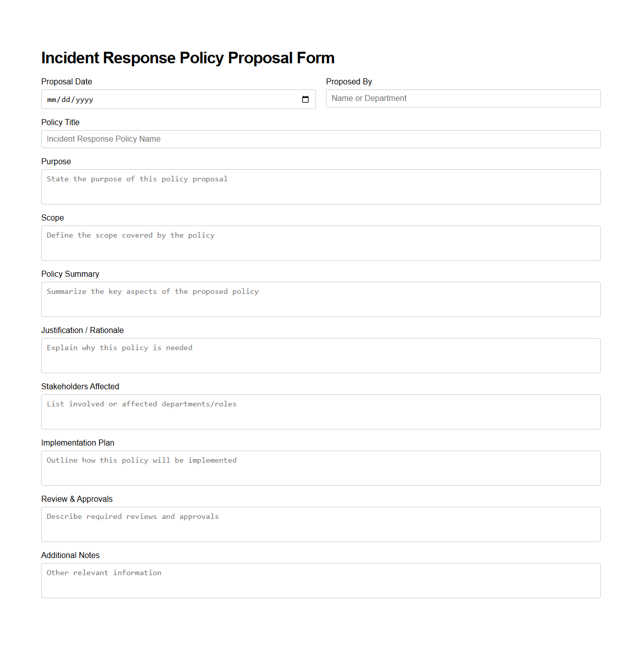 Incident Response Policy Proposal Form
