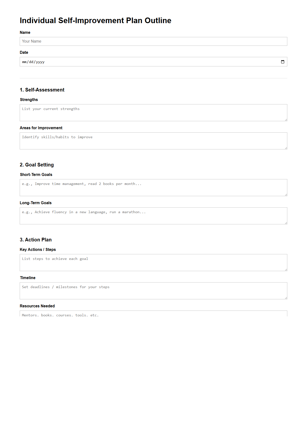 Individual Self-Improvement Plan Outline