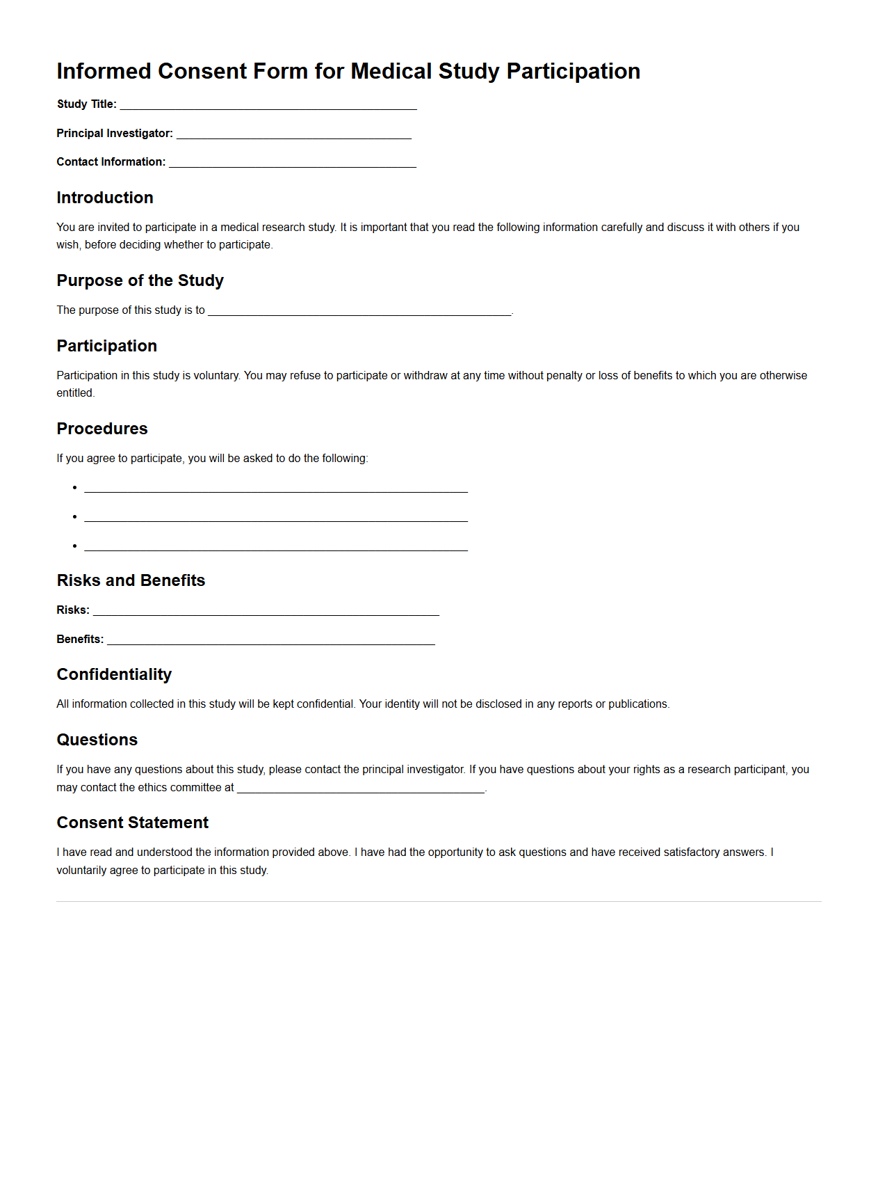 Informed Consent Form for Medical Studies
