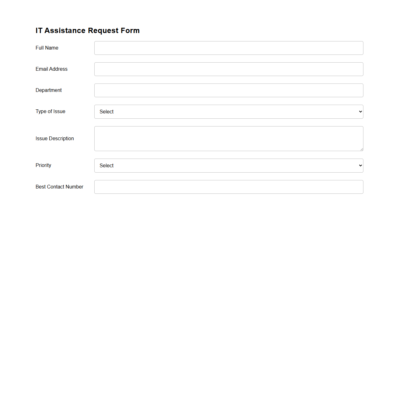 IT Assistance Request Form Template