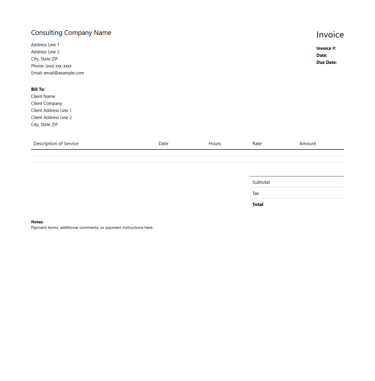Itemized Consulting Work Invoice Template