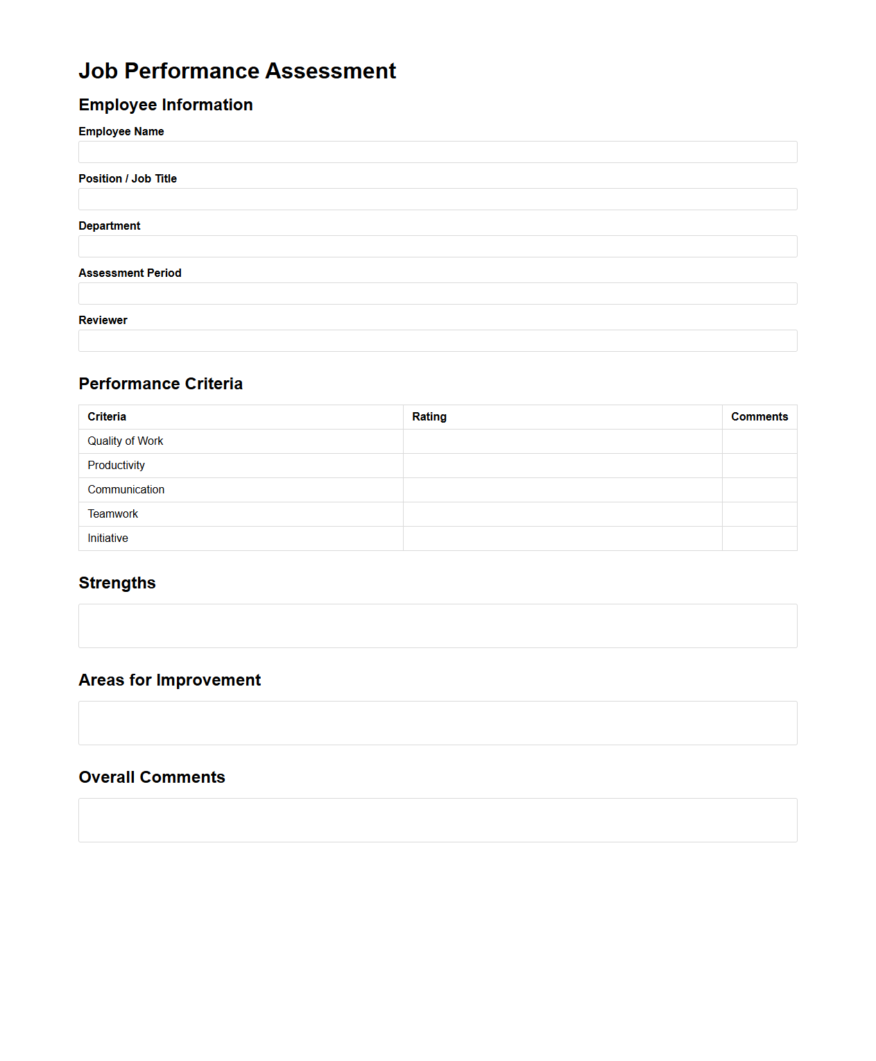 Job Performance Assessment Document
