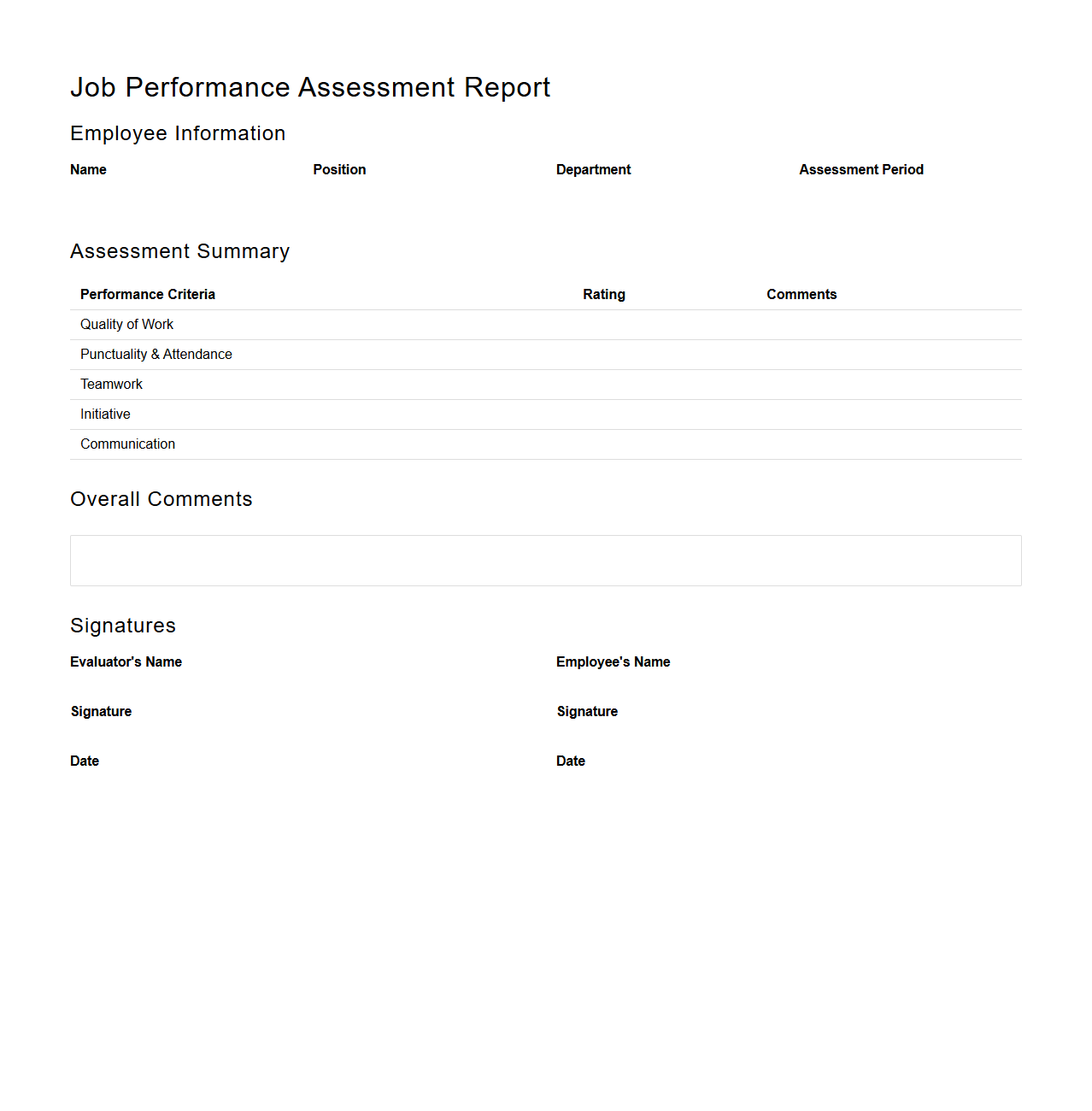 Job Performance Assessment Report Prototype