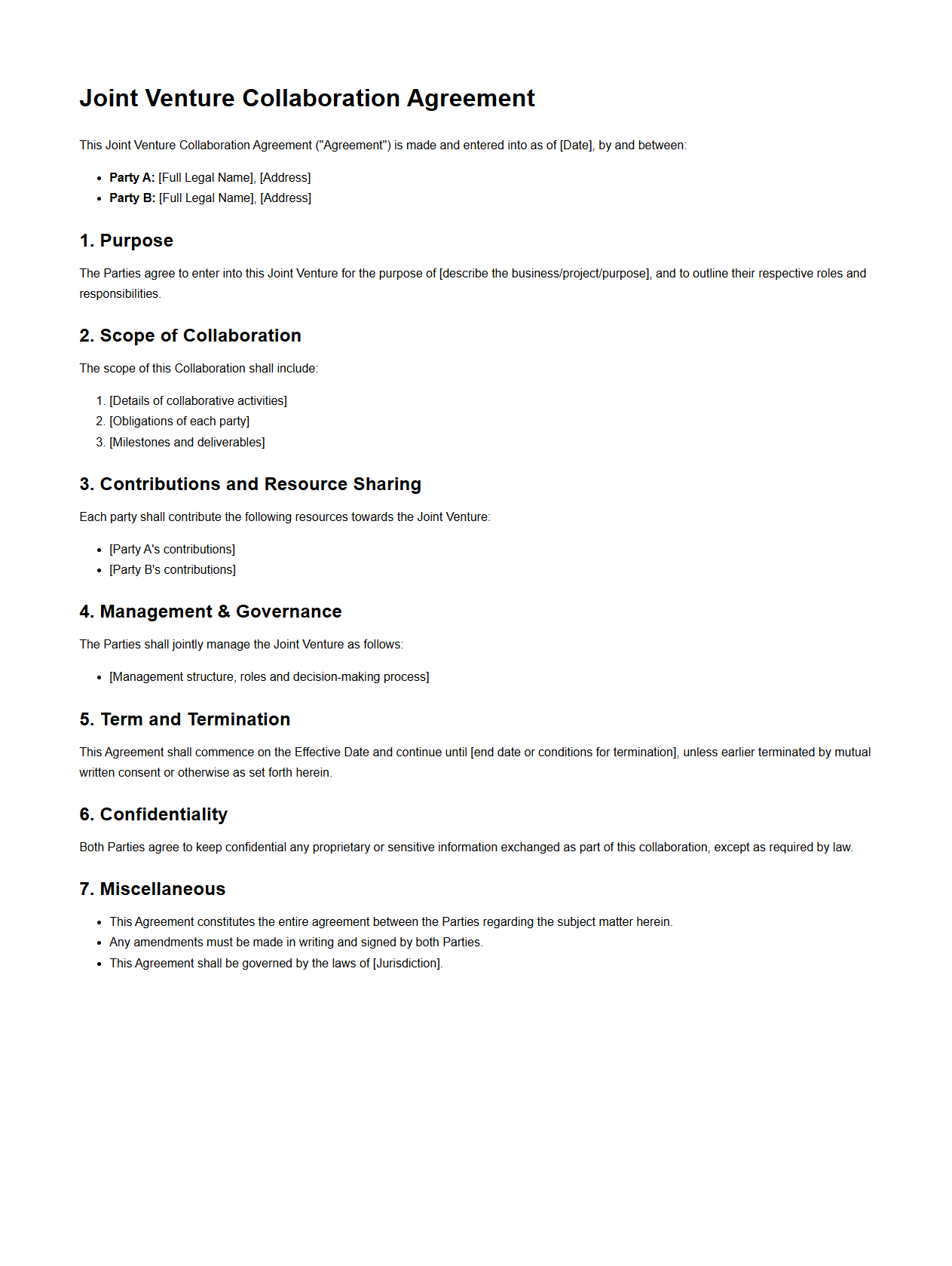 Joint Venture Collaboration Agreement Format