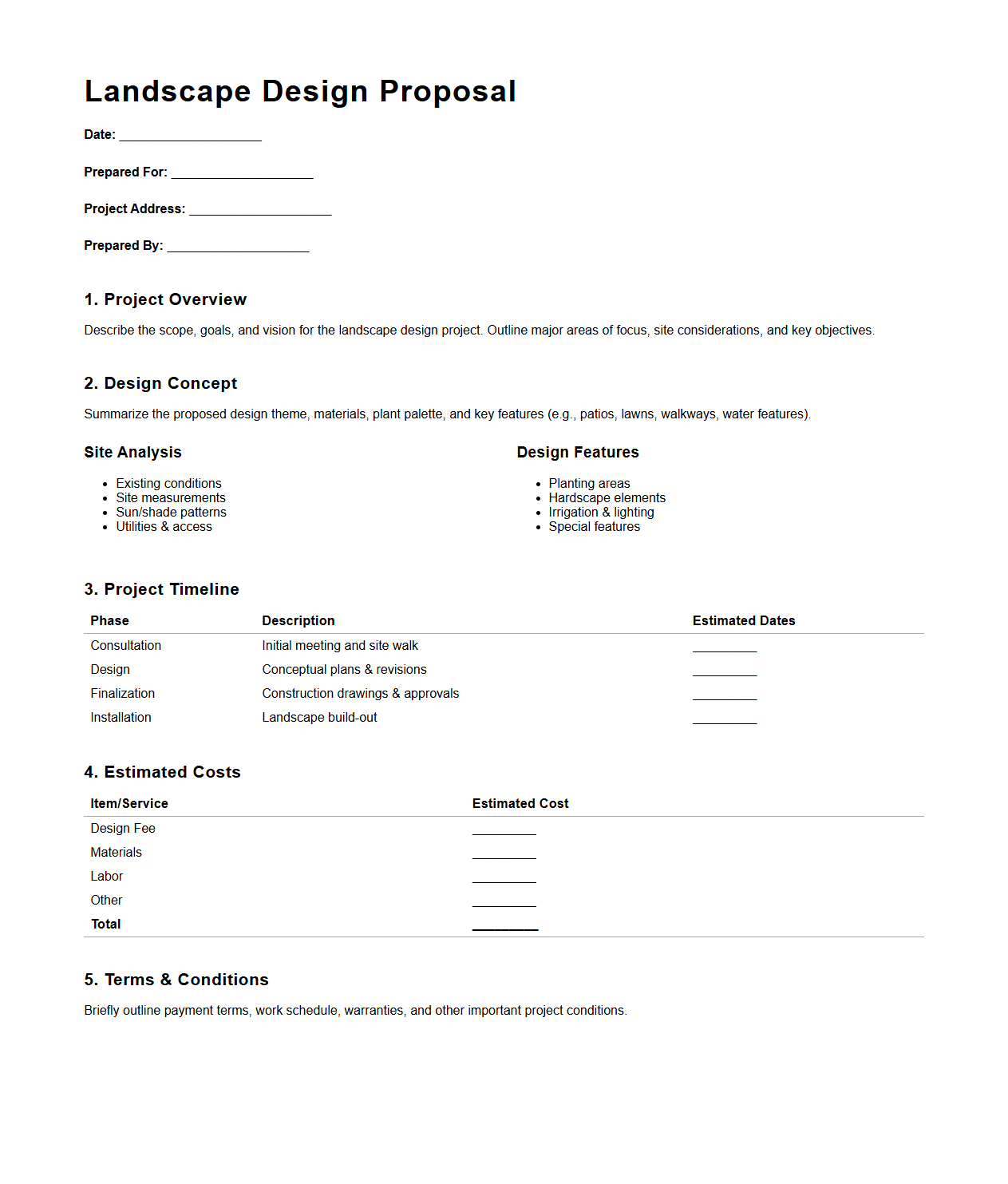 Landscape Design Proposal Template