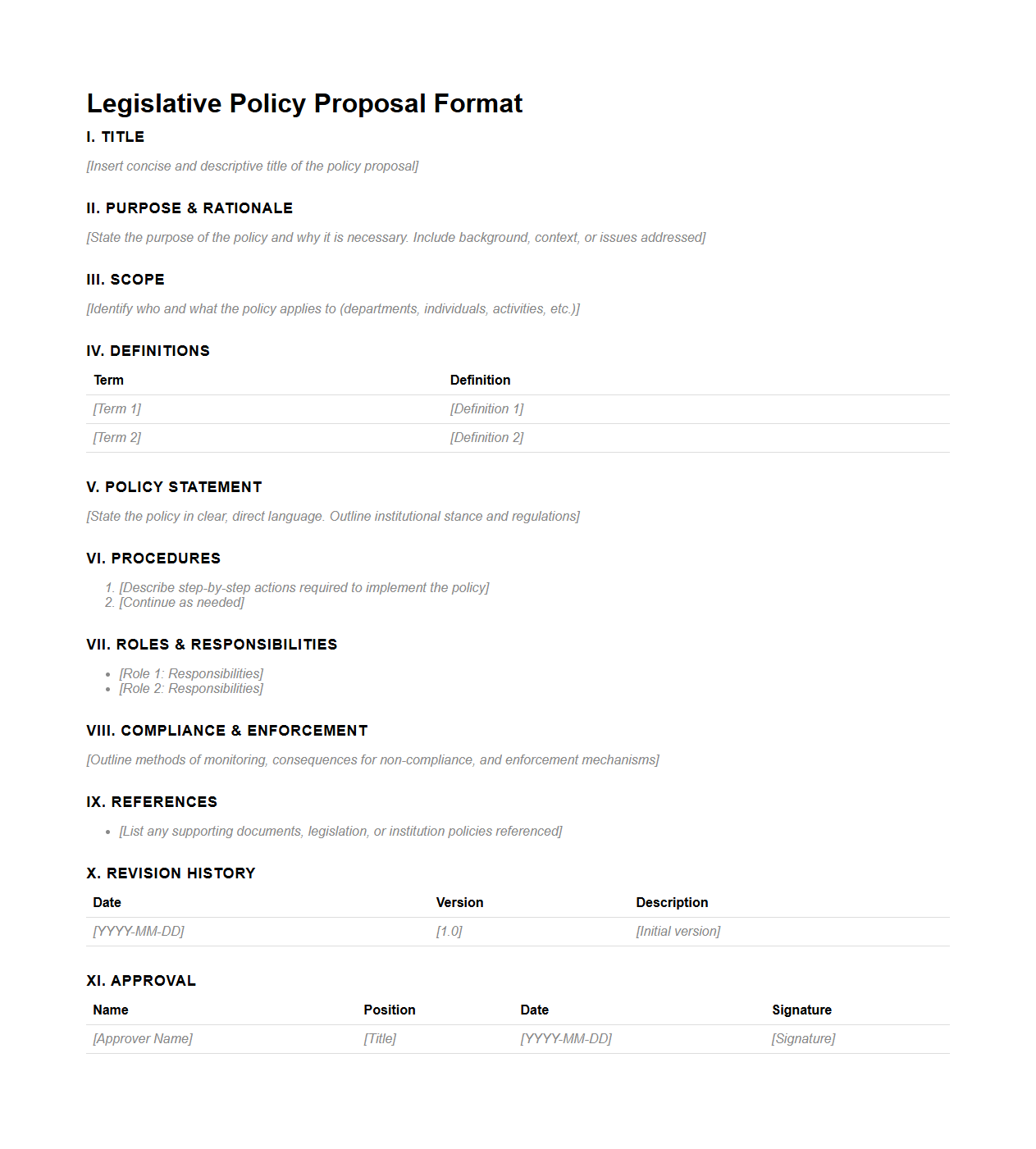 Legislative Policy Proposal Format for Institutions