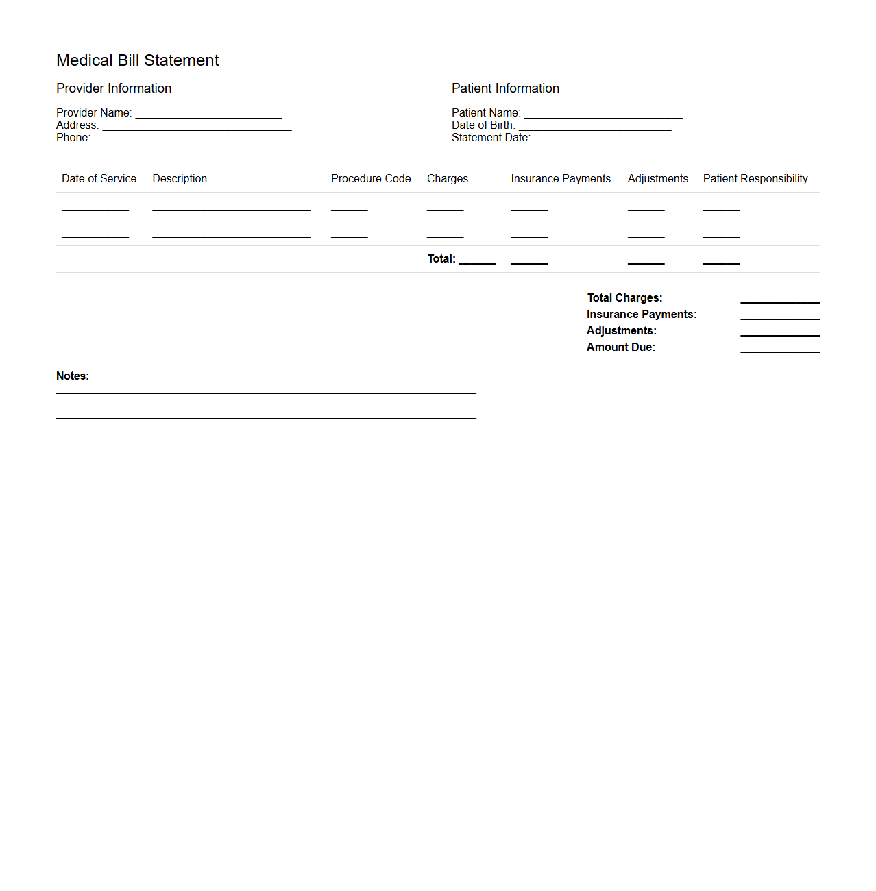Medical Bill Statement Template