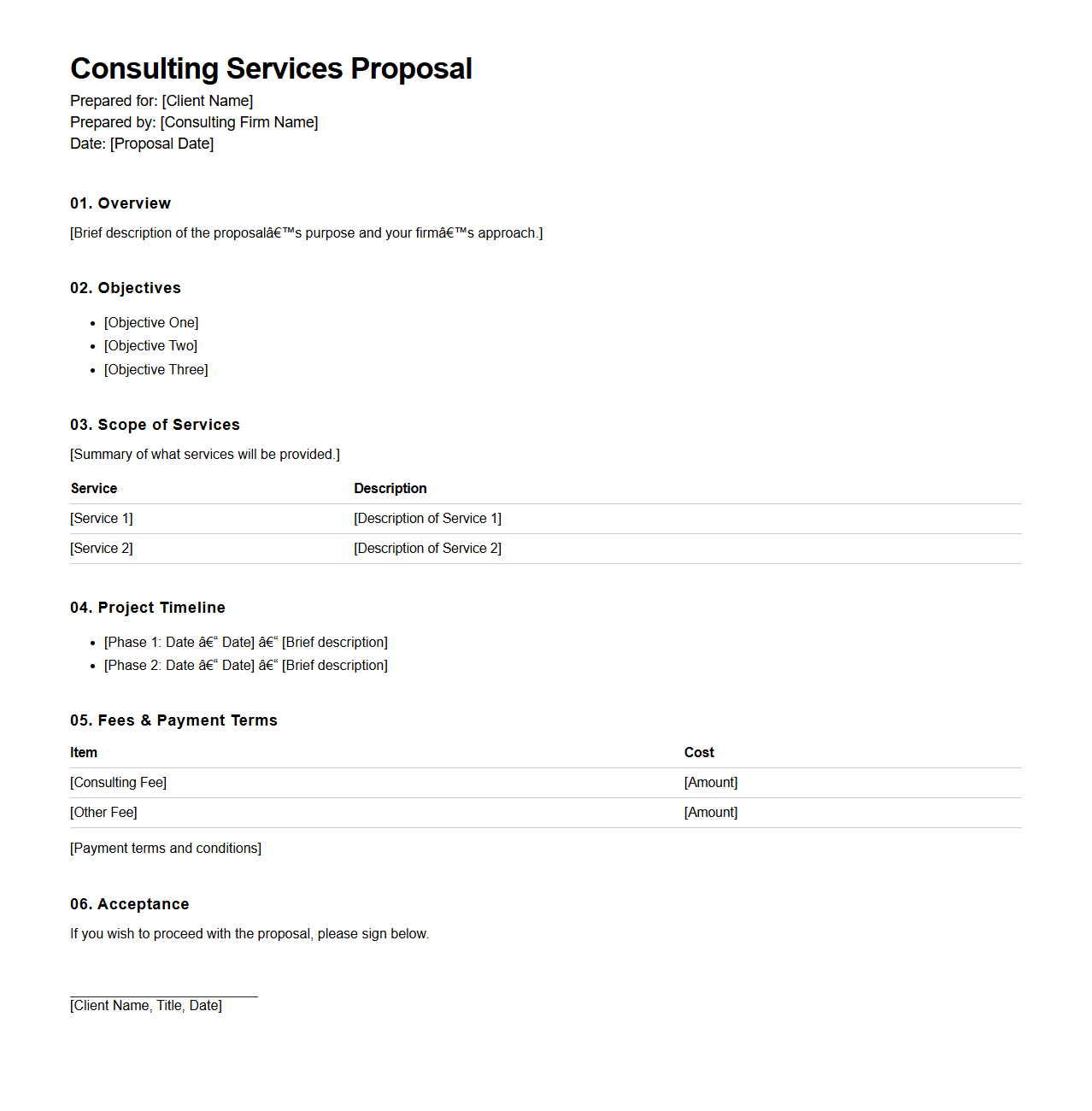 Minimalist Consulting Services Proposal Layout