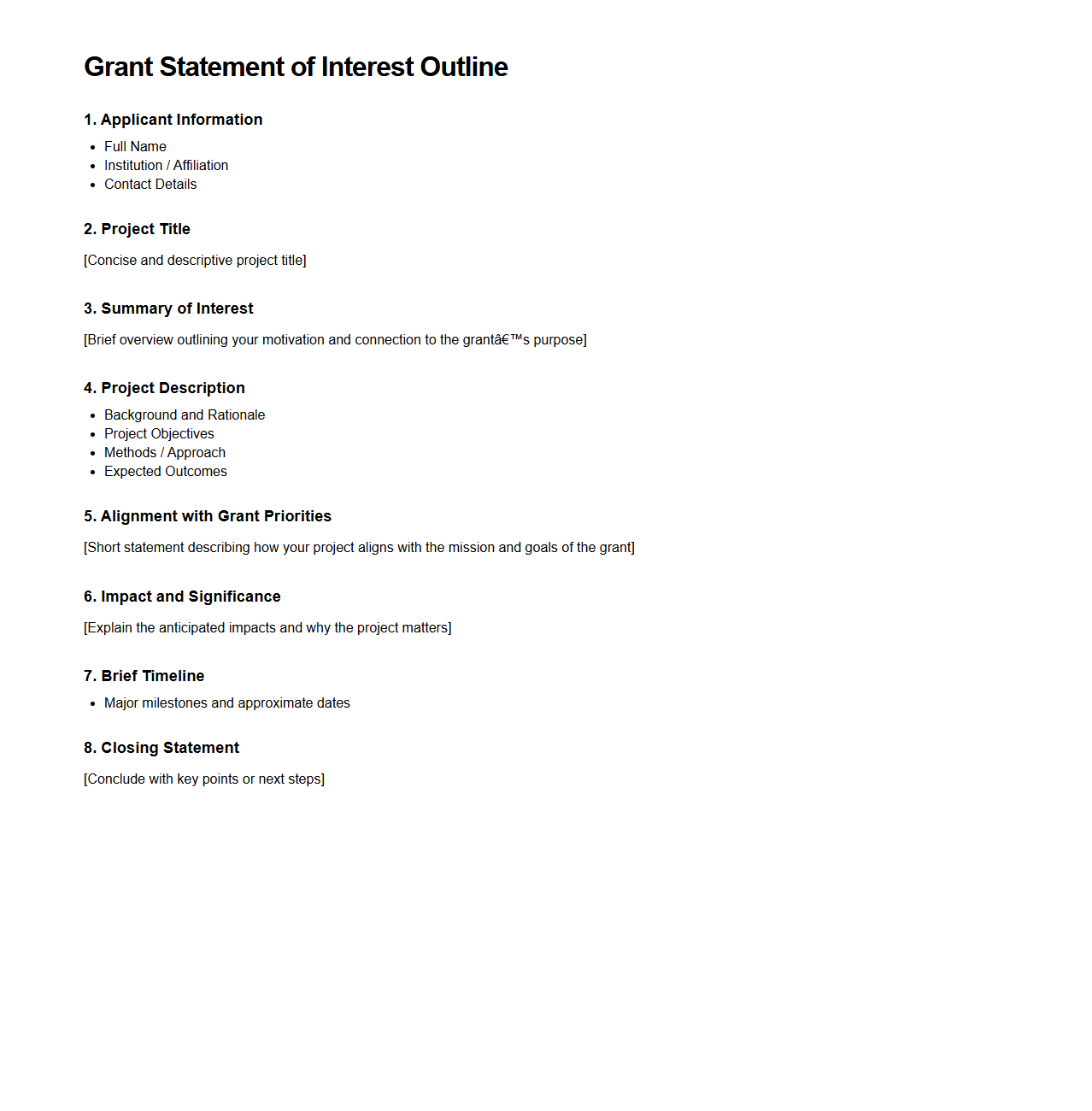 Minimalist Grant Statement of Interest Outline