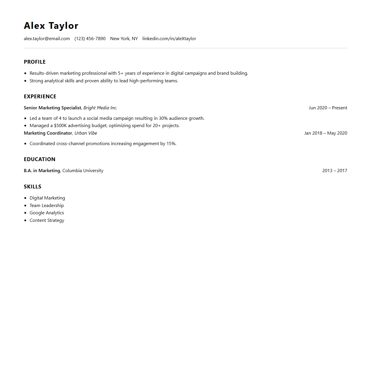 Minimalist Job Application Resume Layout