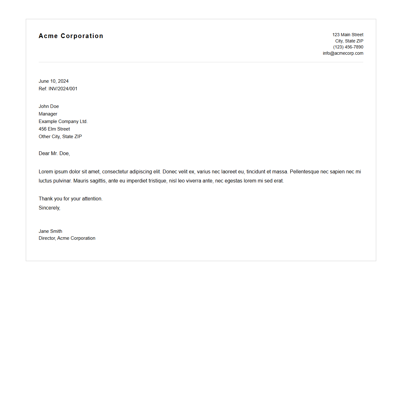 Minimalist Letterhead Layout for Business Letters