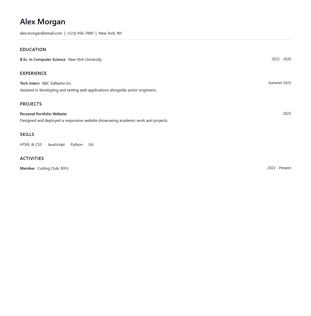 Minimalist Student Resume Example
