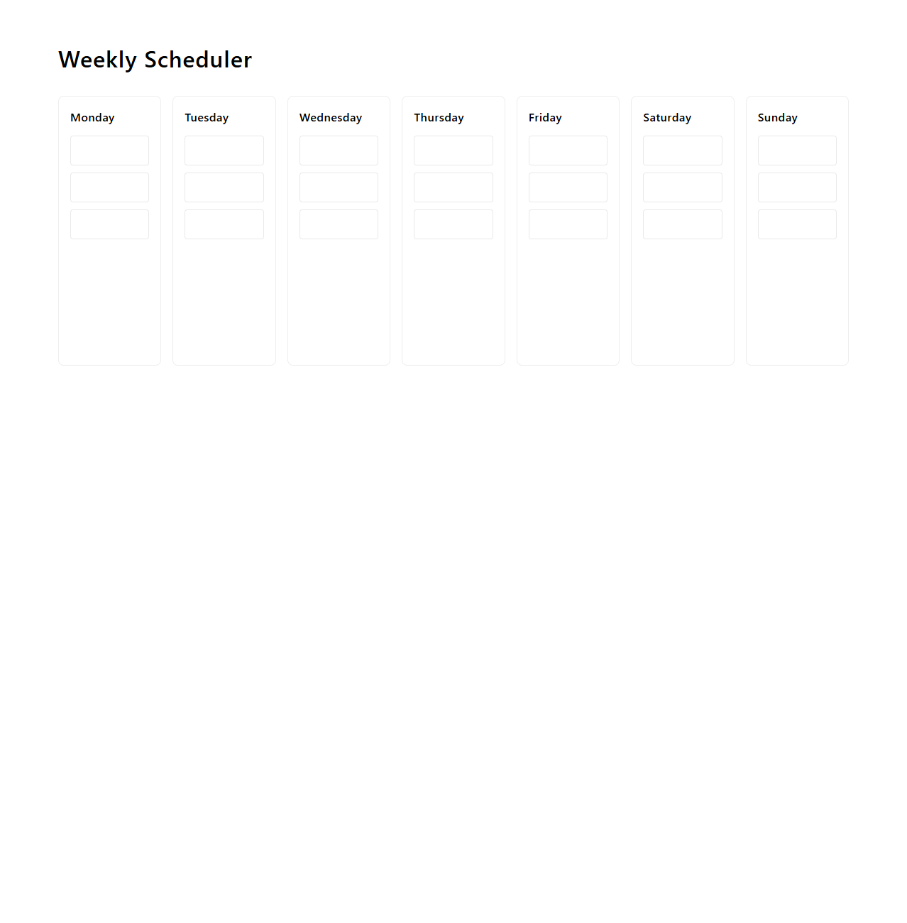 Minimalist Weekly Scheduler Layout for Productivity