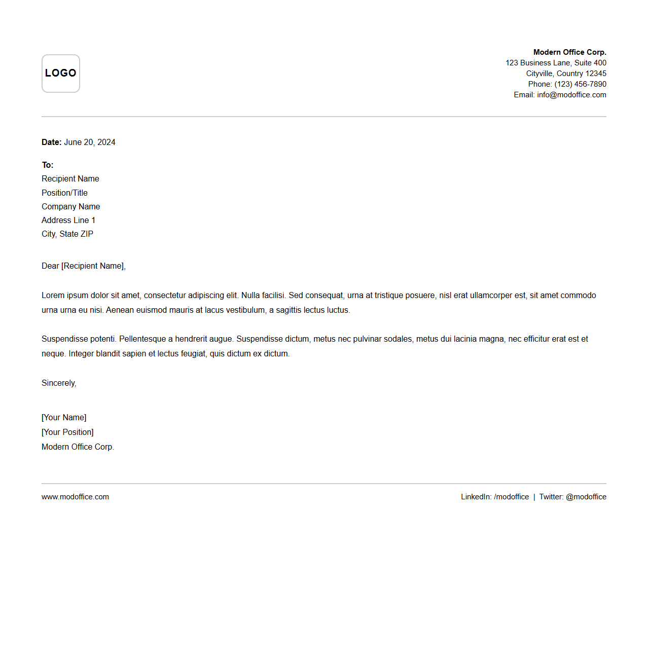 Modern Business Letterhead Template for Office Use