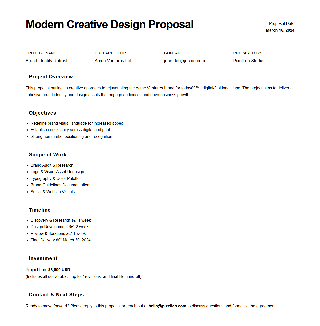 Modern Creative Design Project Proposal Layout