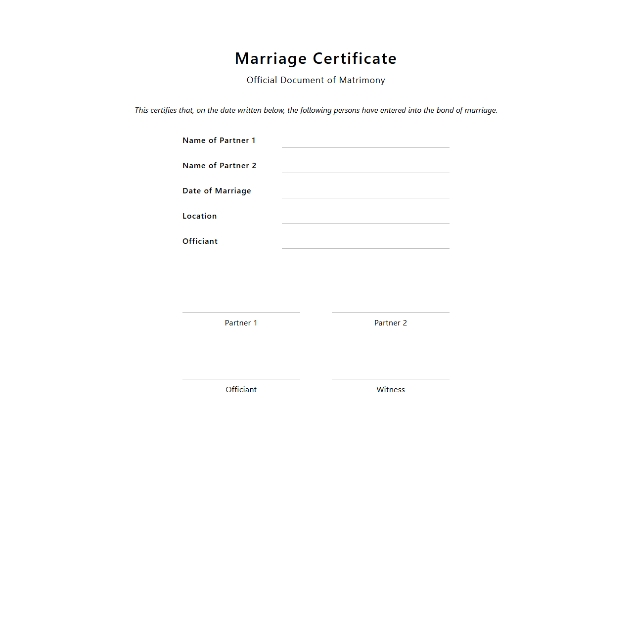 Modern Minimalist Marriage Certificate Template