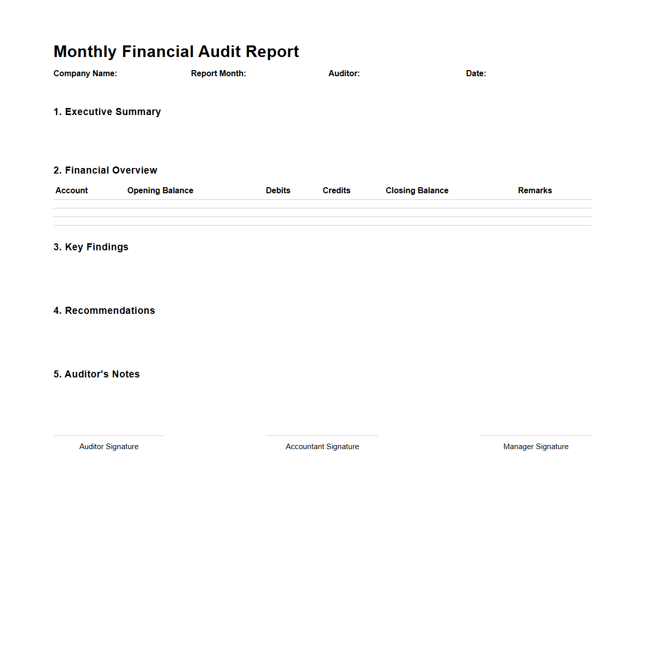 Monthly Financial Audit Report Layout