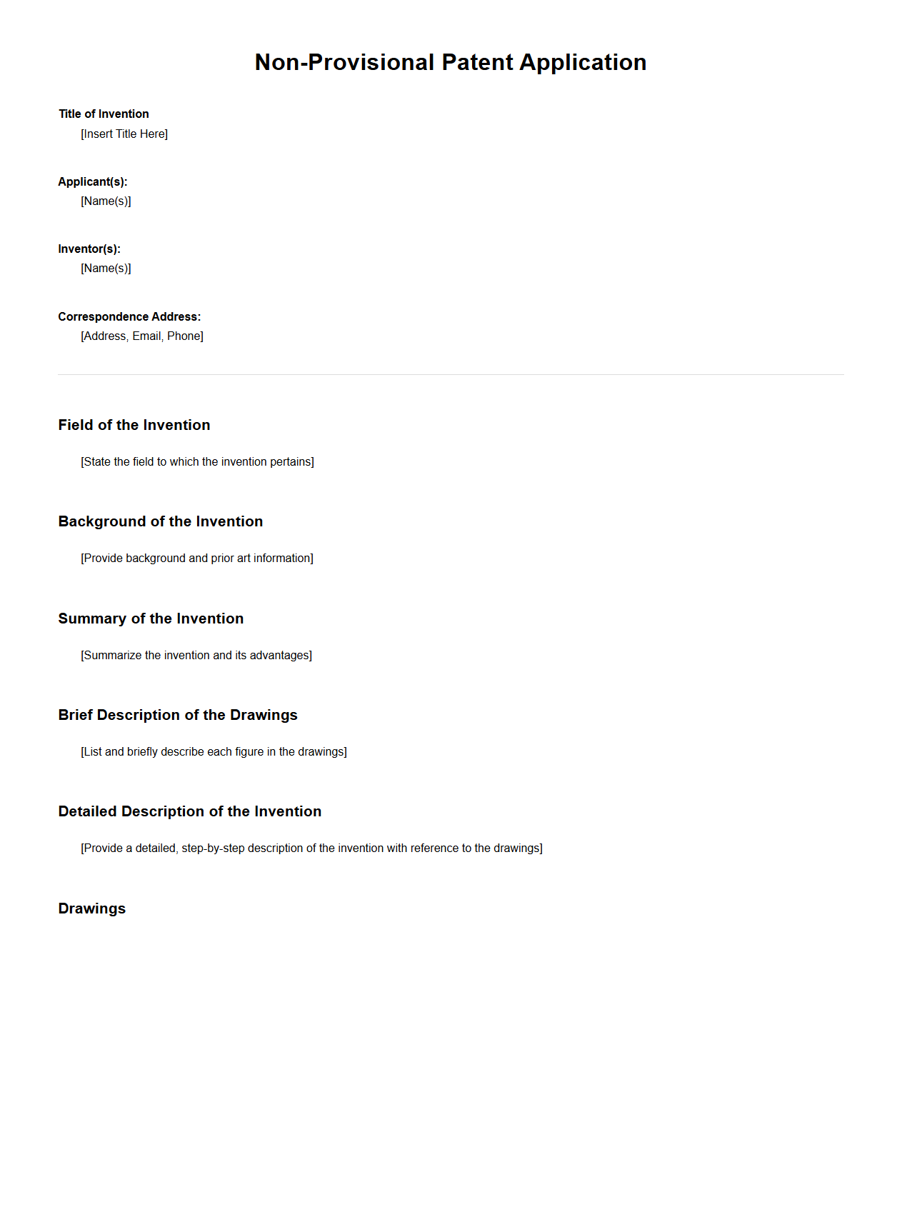 Non-Provisional Patent Application Layout