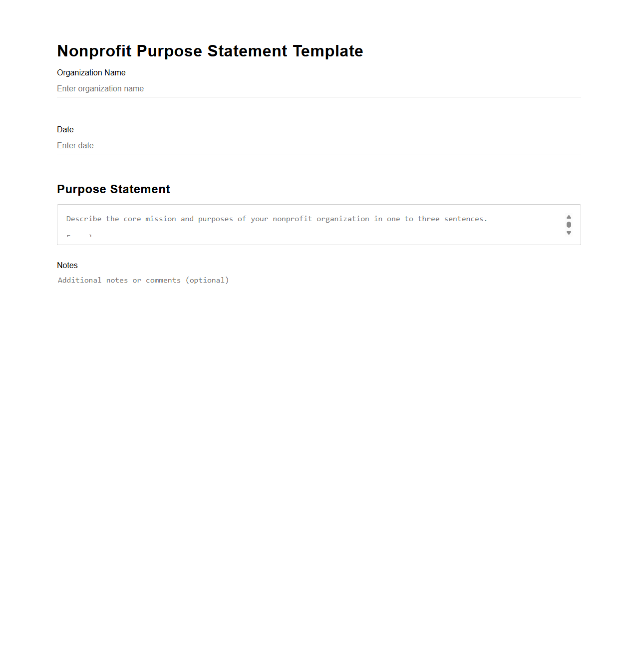Nonprofit Purpose Statement Template