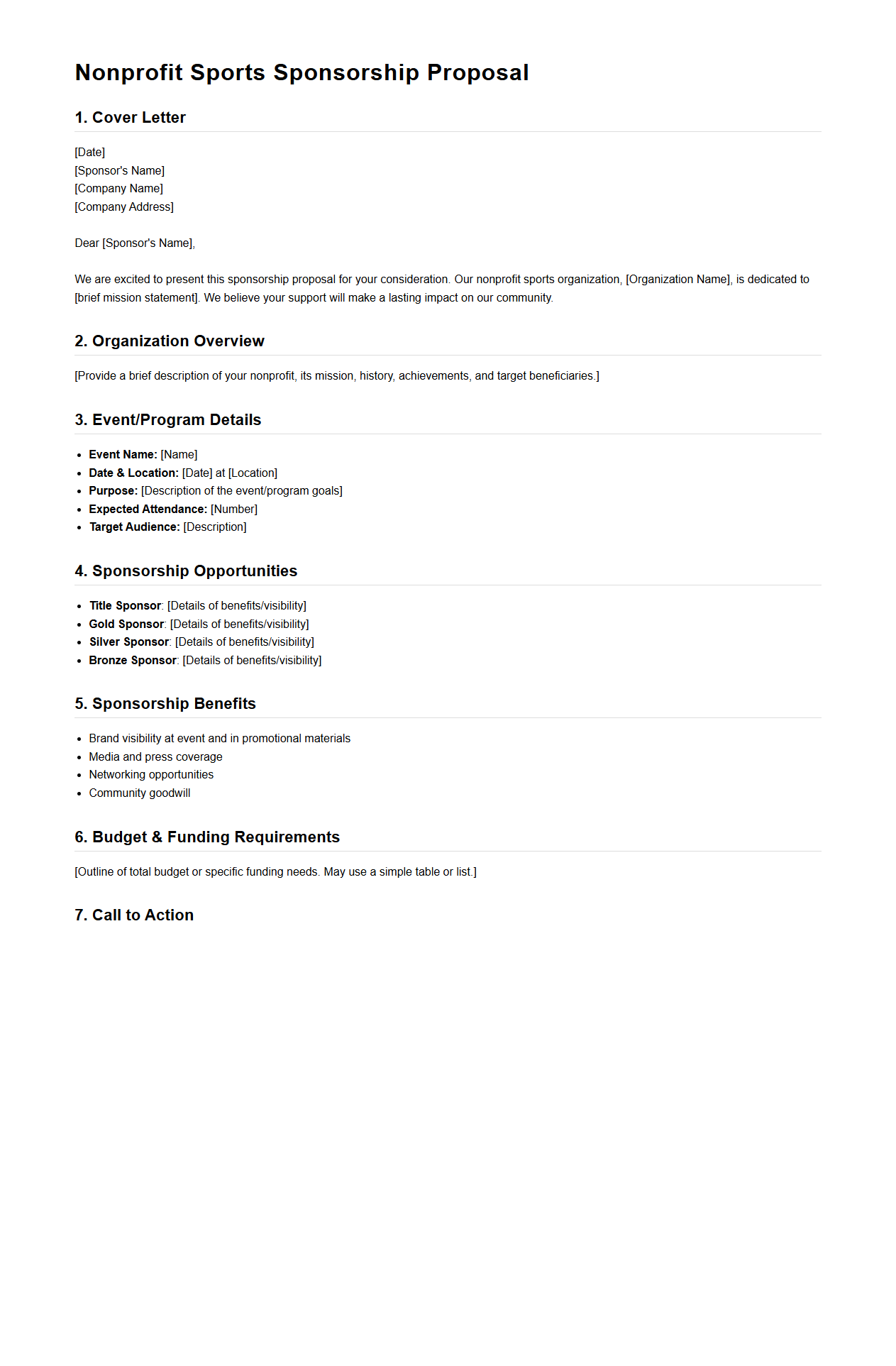 Nonprofit Sports Sponsorship Proposal Format