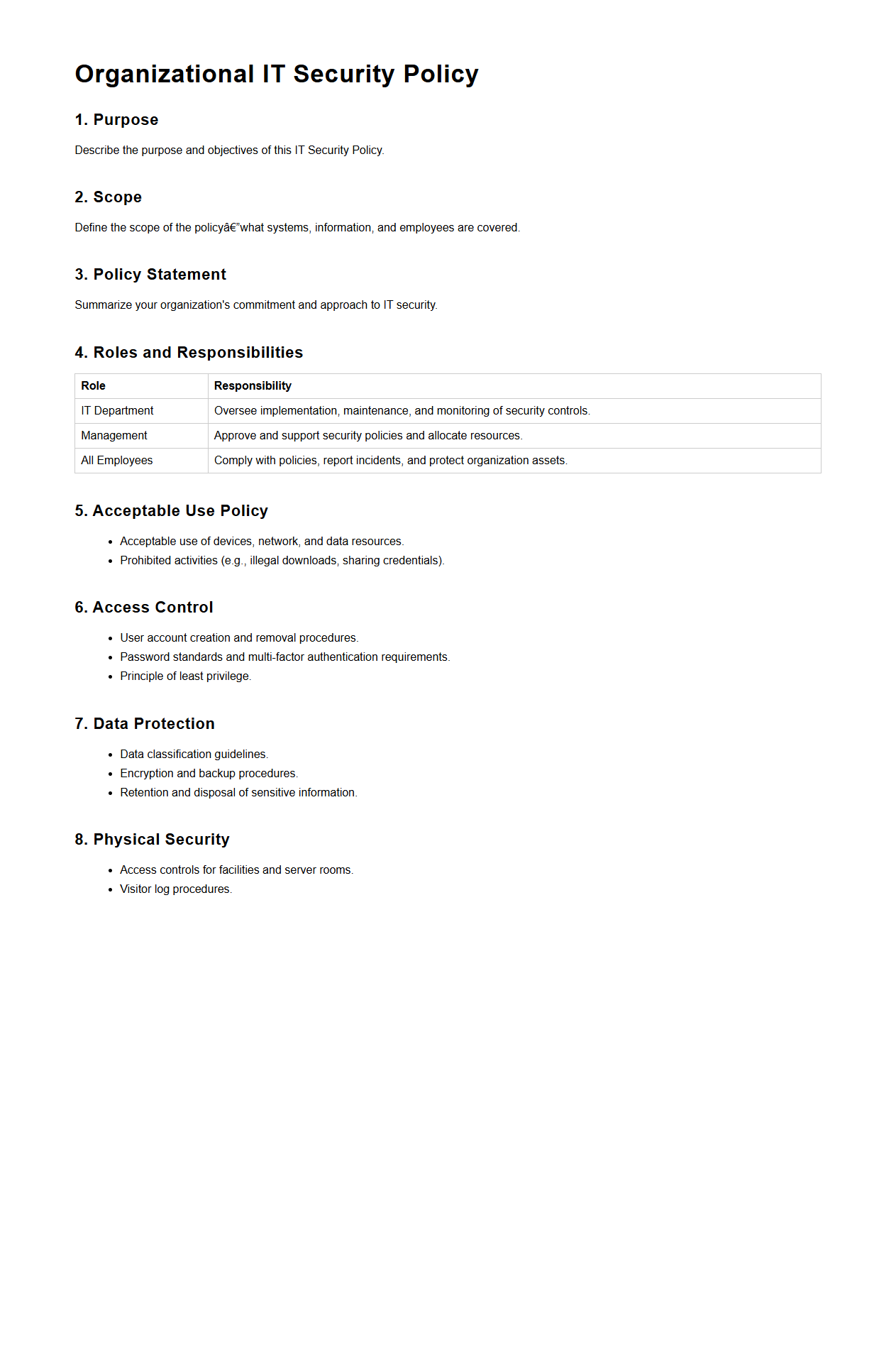 Organizational IT Security Policy Format