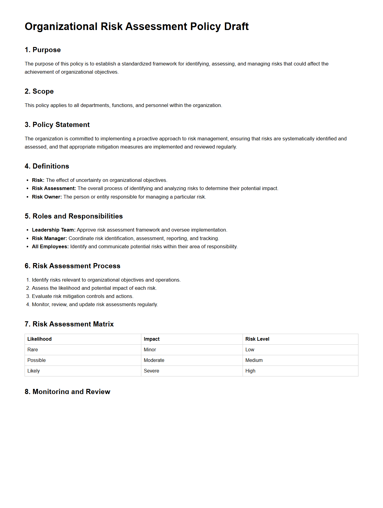 Organizational Risk Assessment Policy Draft