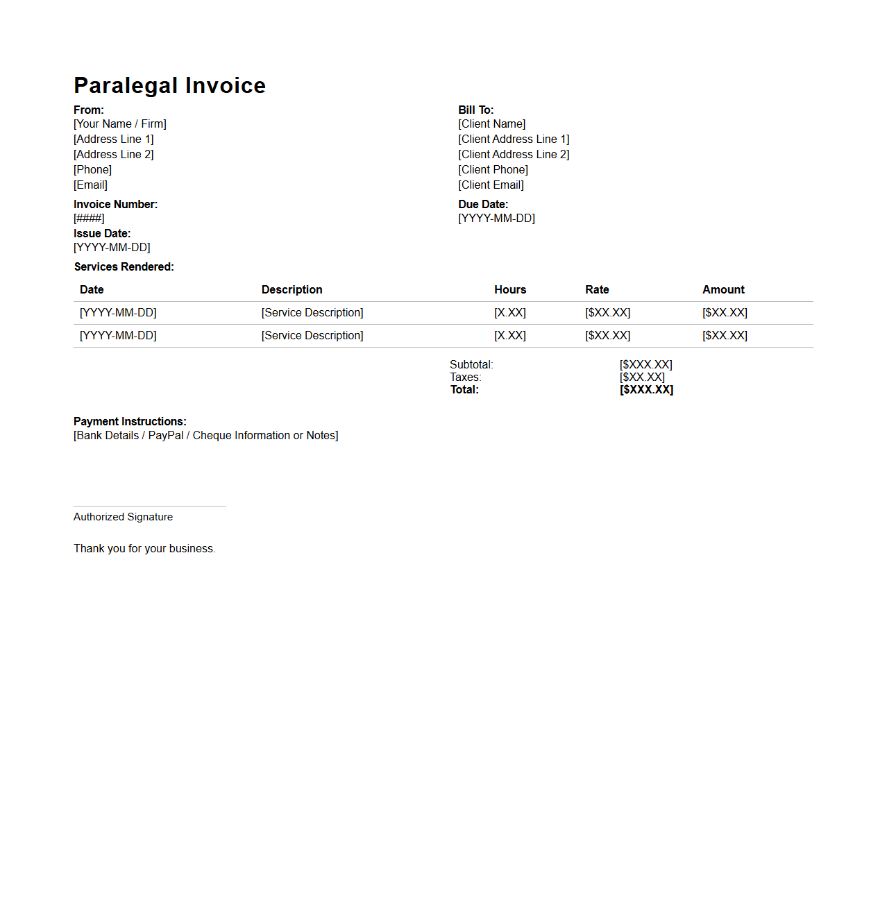 Paralegal Invoice Template