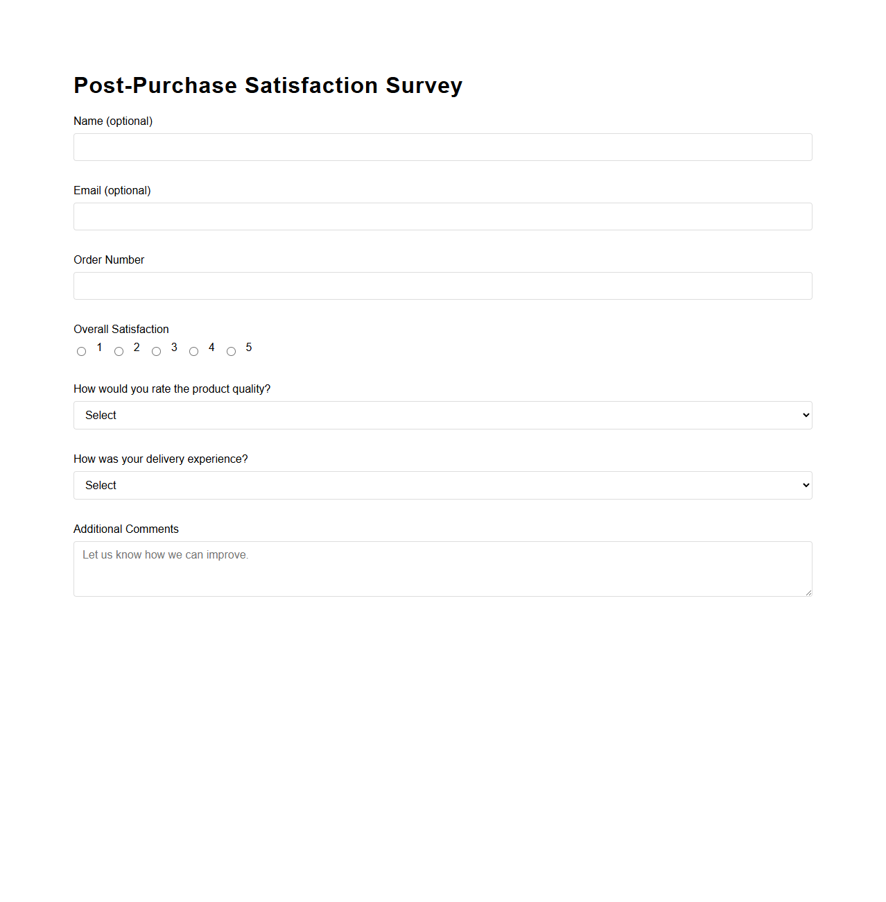 Post-Purchase Satisfaction Survey Form