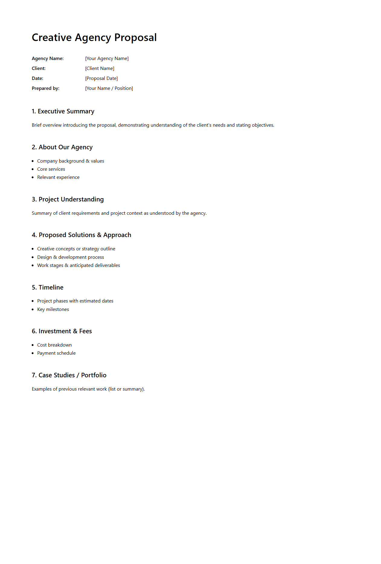Professional Creative Agency Proposal Structure