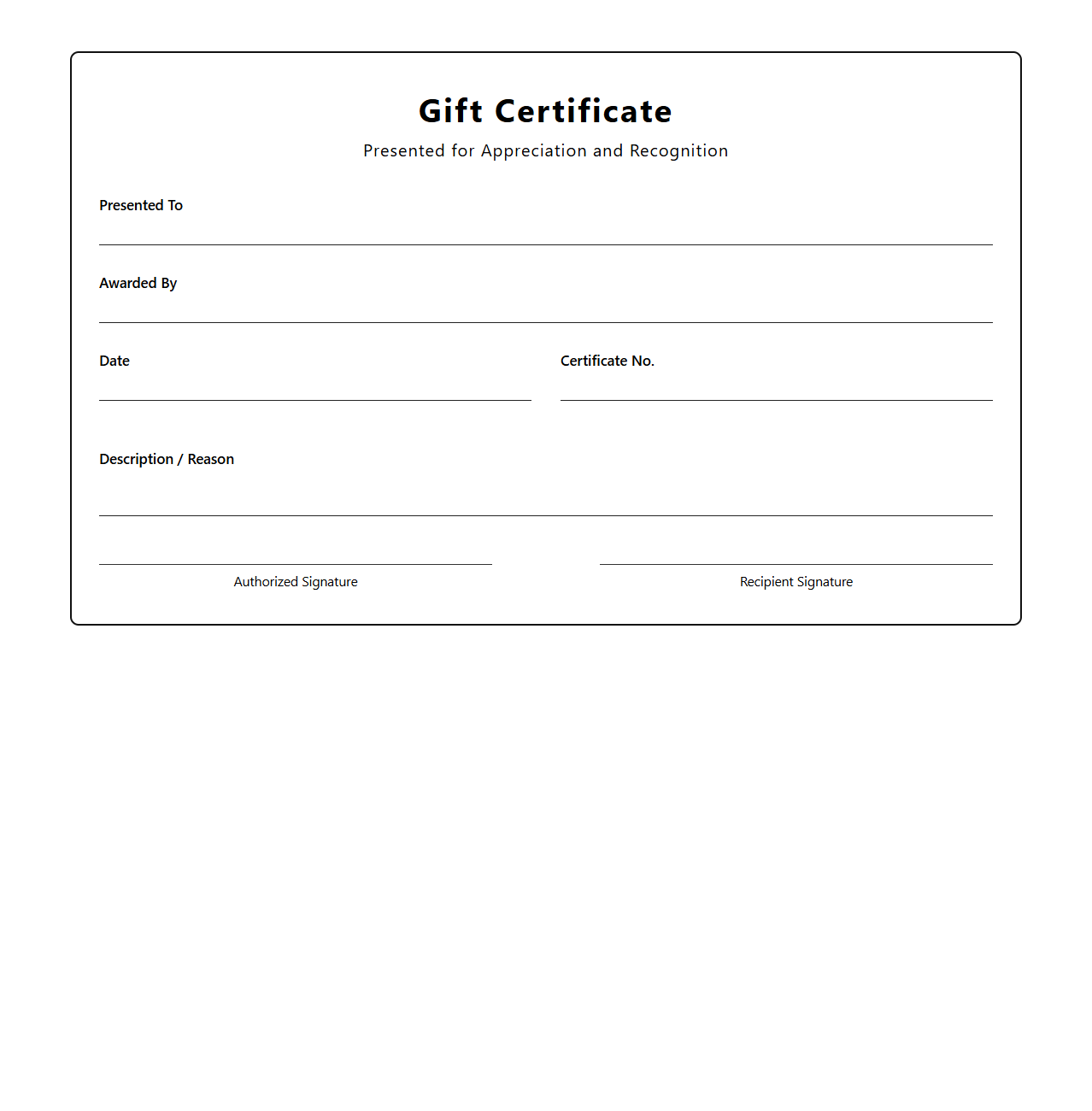 Professional Gift Certificate Template for Corporate Use