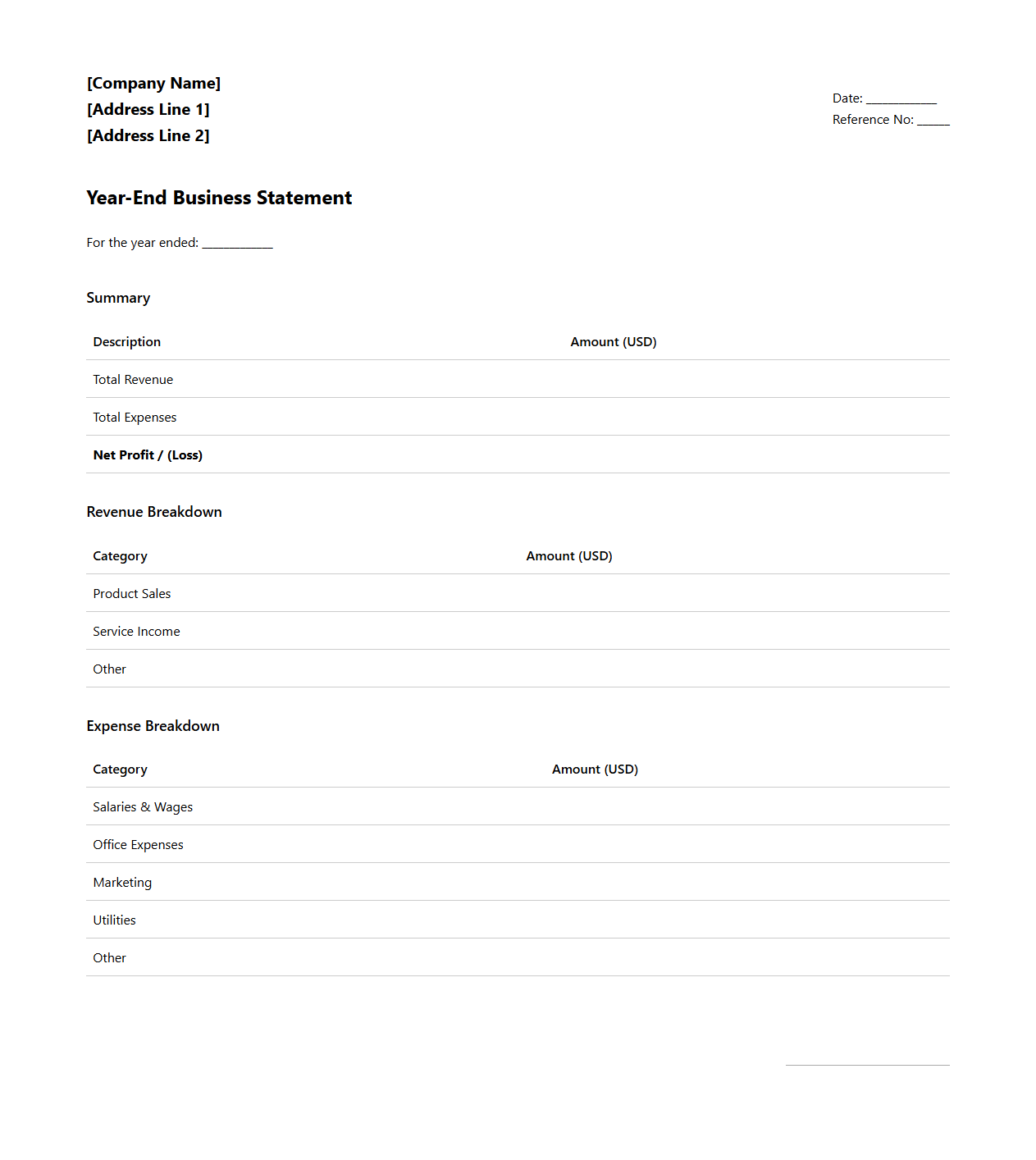 Professional Year-End Business Statement Style