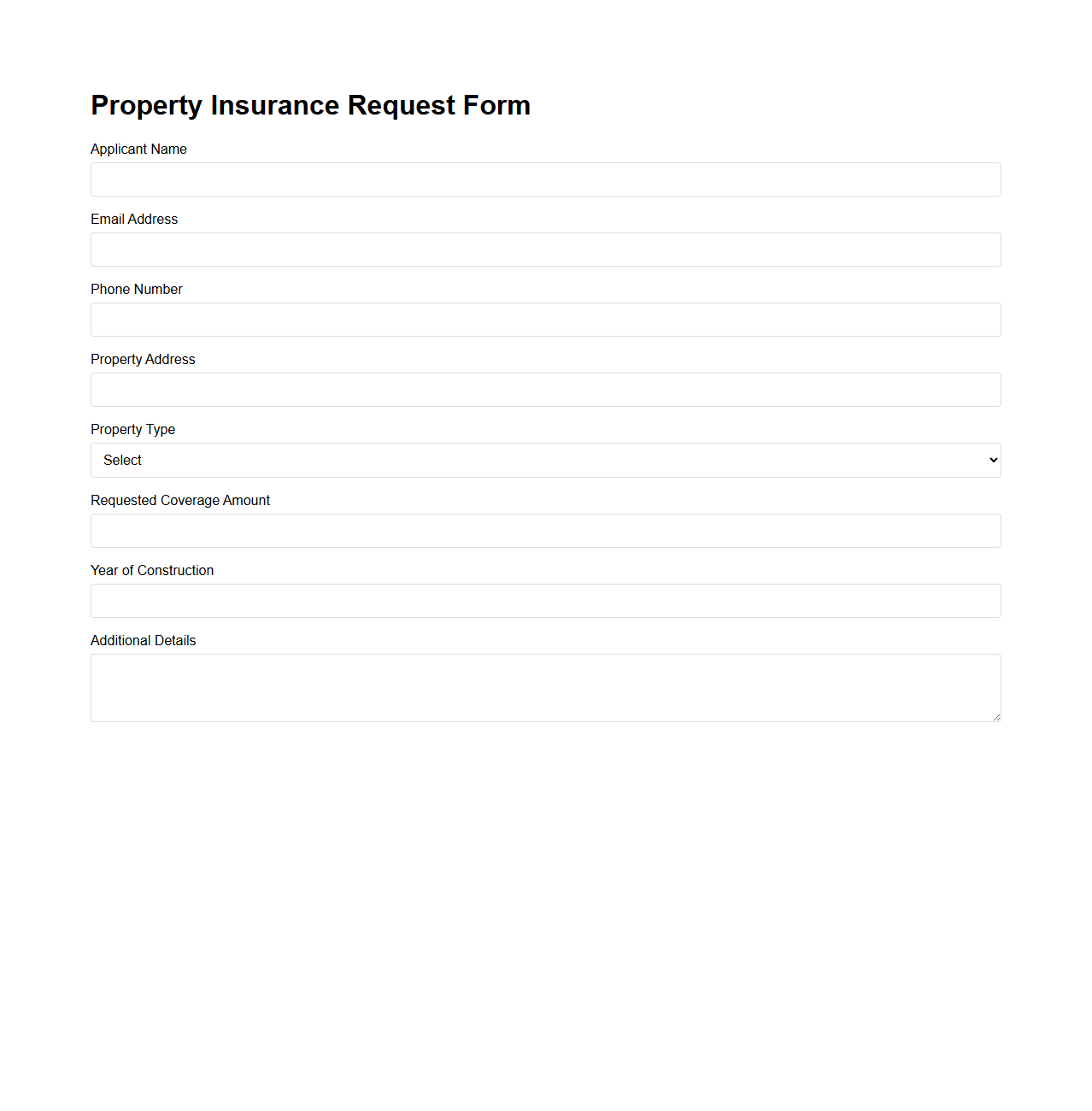 Property Insurance Request Form Template